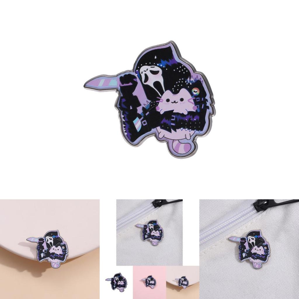Unique Metal Pin Cute Cartoon Ghost Cat Brooch Festive Pumpkin Skull Style For All