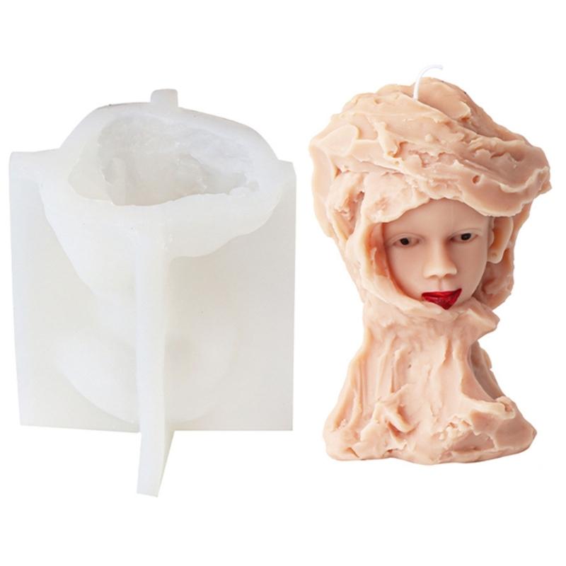 3D Stone Female Face Candle Molds Elegant Stone Girl Shaped Silicone Candle Mould for Special Occasion Decors