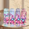 1PC Pink Rose Boho Floral Bouquet Art 750ml Color Plastic Sports Water Bottle Leakproof Flip Straw Lid Suitable for Sports Office Home Use