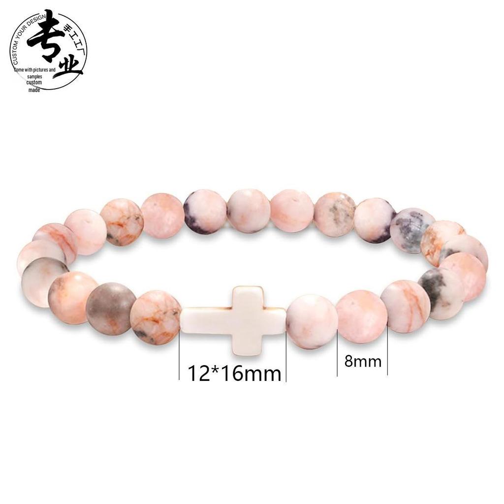 European-American Natural Stone Bracelet: 8mm Tiger Eye, White Turquoise, Agate Beads, Elastic Design