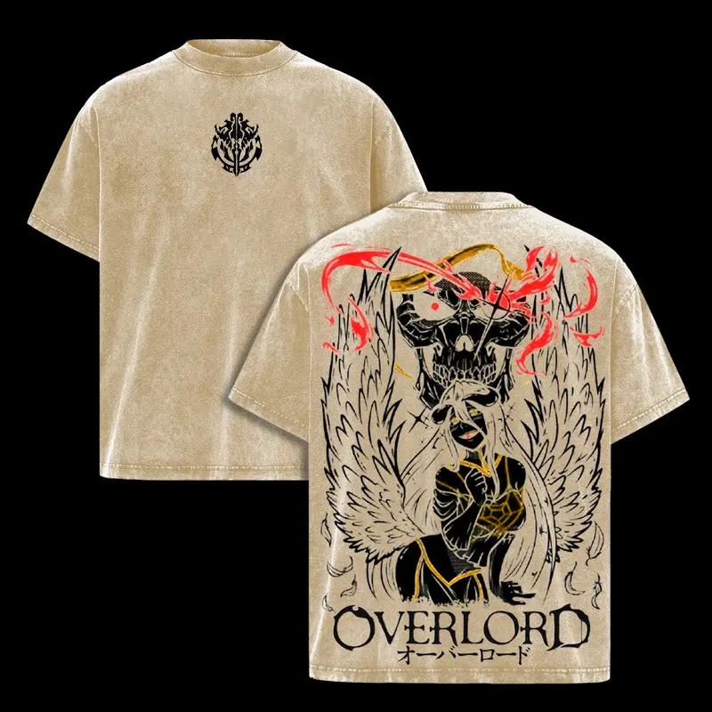 Anime OVERLORD Albedo Graphic T Shirt Men Women Short Sleeve Clothing Oversized Tshirt Washed Cotton Tee Harajuku Casual T-shirt