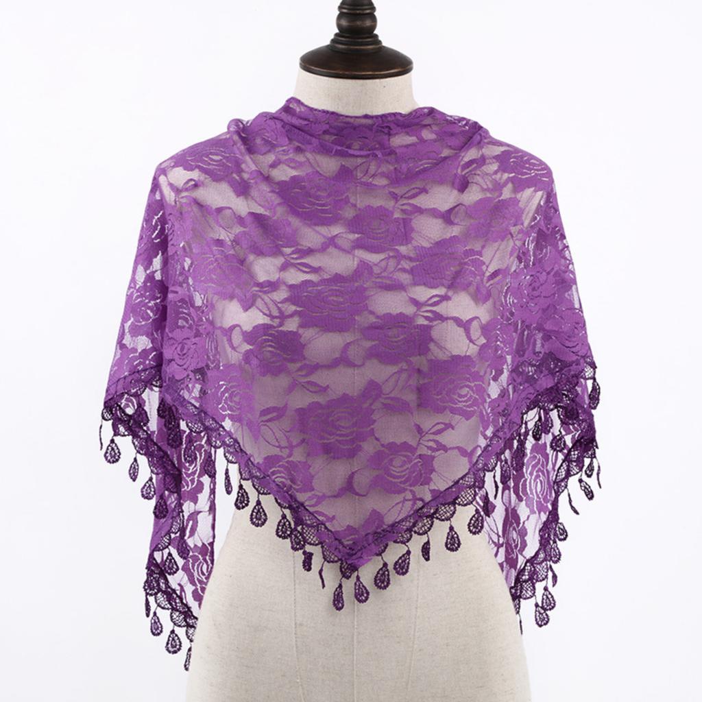 Mesh Lace Tassel Shawl Triangle Scarf Multifunctional Decorative Head Wrap Lightweight Single Layer Breathable Bridal Veil