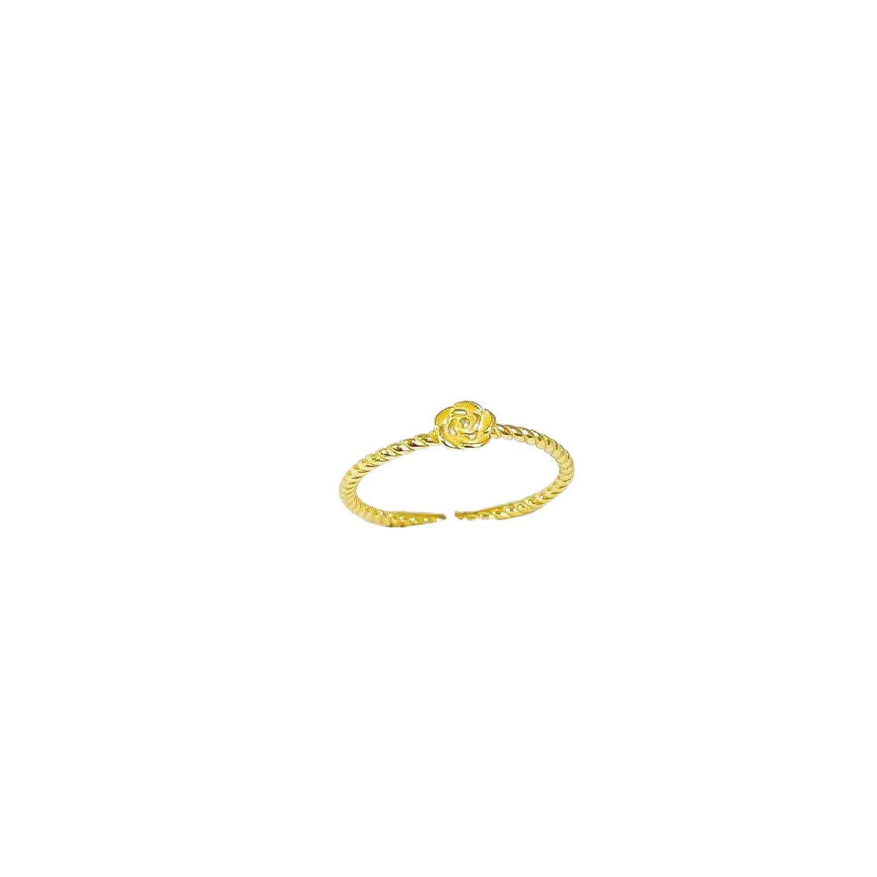 S925 Sterling Silver 18K Gold-Plated Rose Ring: Elegant Open Band with Delicate Floral Design Adjustable