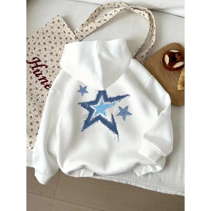 Retro-Mode blauer Stern Damen-Kapuzenpullover. Kapuzenpullover. Frühling und Herbst lässiger Kapuzenpullover Winterkleidung Damen
