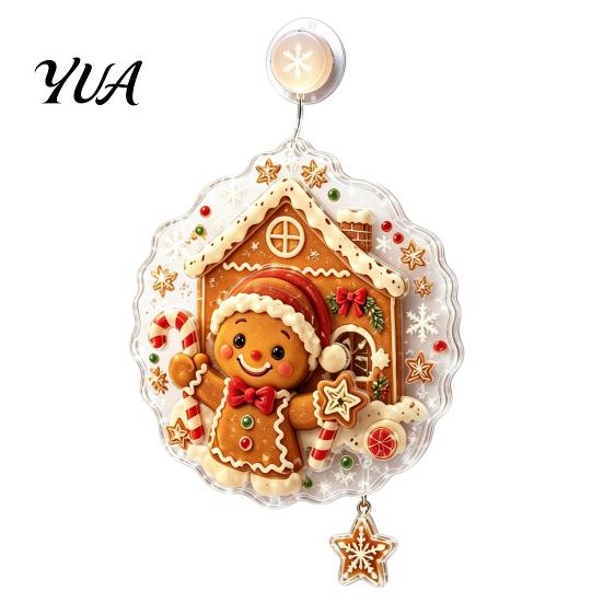 Soft Glow Window Light Christmas Suction Cup Light, Santa Claus Xmas Tree Decorative Pendant Snowman Glass Ornament, Holiday Party Acrylic Hanging