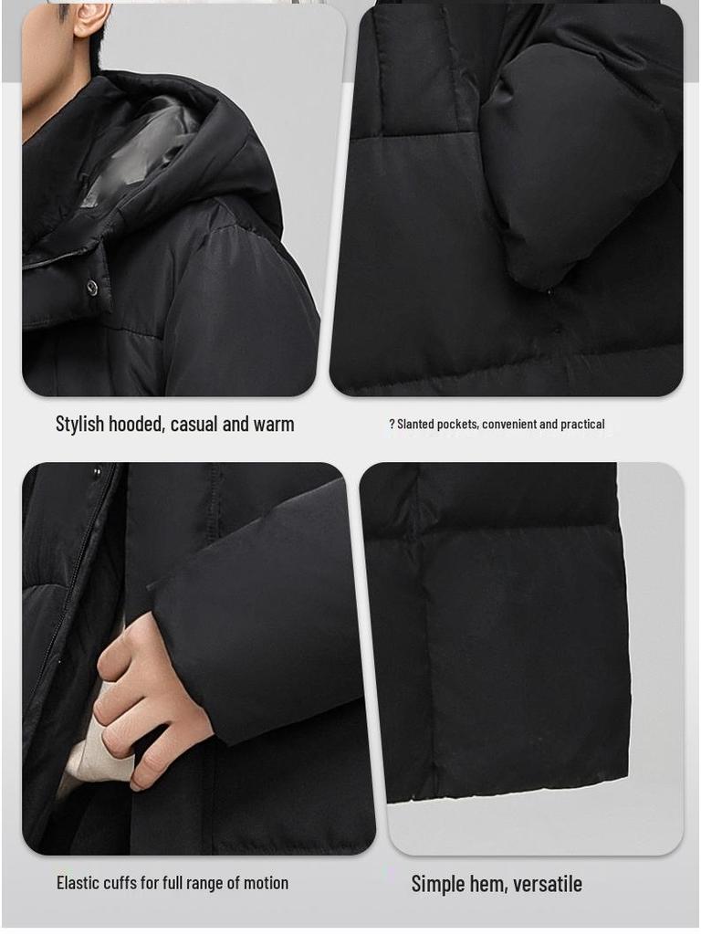 Unisex Trendy Long Over-the-Knee Winter Hooded Down Coat