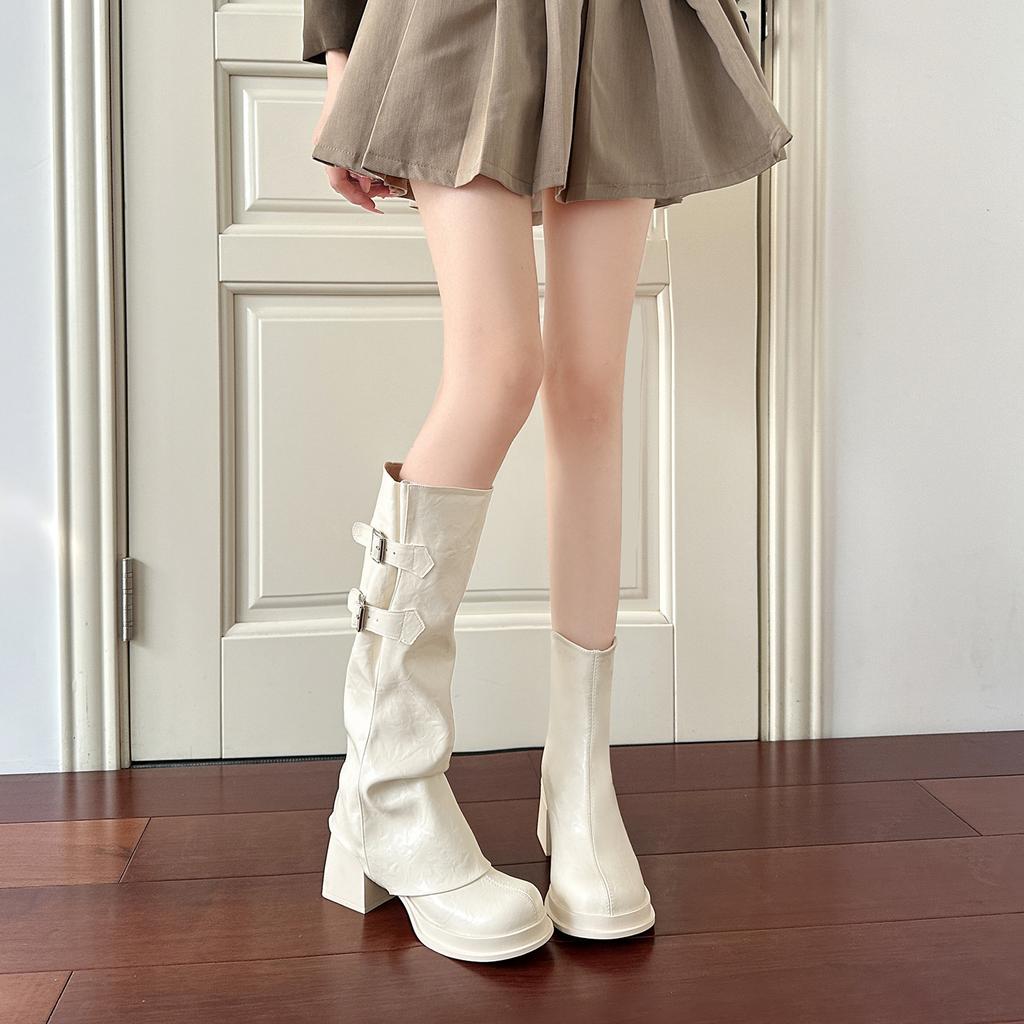 Removable two-wear short boots, women's thick legs, fat mm long boots, large tube circumferential trouser tube boots, thick sole, thick heel, small ma
