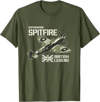 Avion de Chasse Spitfire Légende Britannique WW2 Avion Rétro T-shirt Manches Courtes Décontracté 100% Coton Col Rond T-shirts d'Été