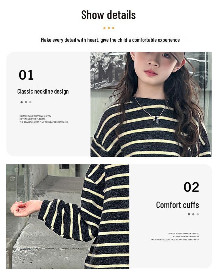 2025 Flickors Randiga Manchesterskorta - Långärmad Vår & Höst Vardagstopp för Barn