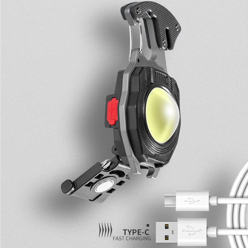 Mini LED Flashlight Work Light Portable Pocket Flashlight Keychains USB Rechargeable for Outdoor Camping Small Light Corkscrew