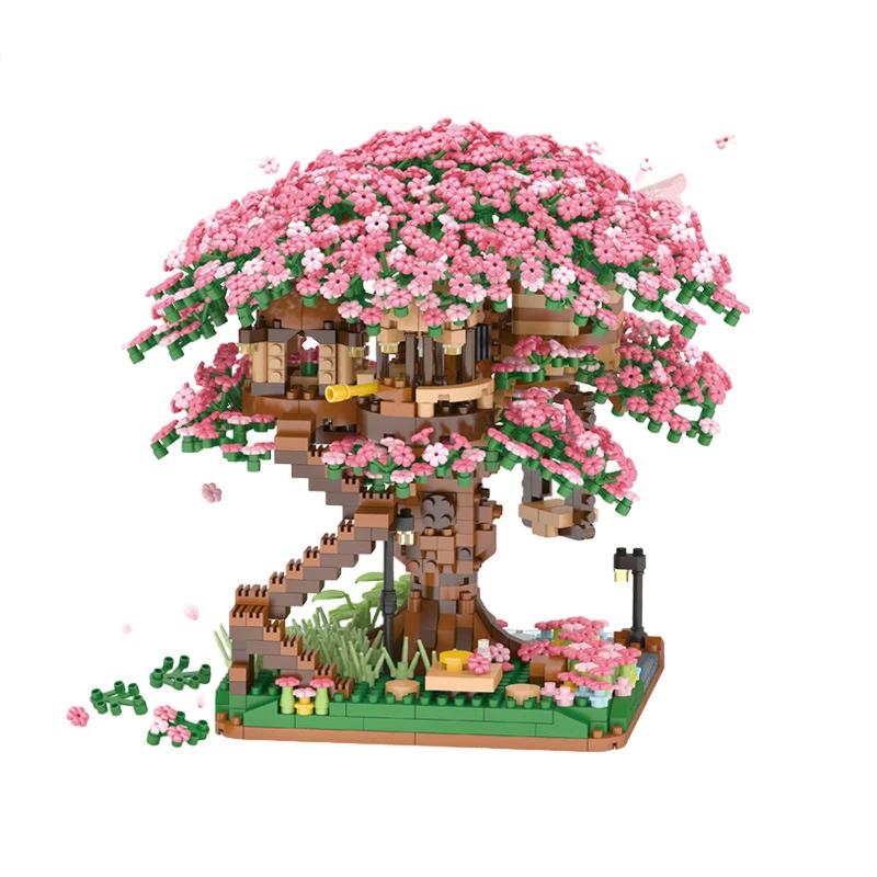 Mini Building Blocks Mini Sakura Tree House Model Building Blocks Desktop Botanical Decoration Toys For Children Gifts For Girls