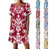 Damenmode Kurzarmkleid mit Taschen Blumendruck Lässiges Strandkleid