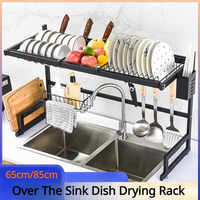 65cm/85cm Over The Sink Dish Drying Rack, Dish Drainer Rack with Utensil Sponge Holder for Kitchen Counter Organization