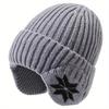 Unisex Winter Knit Hat with Detachable Ear Flaps Windproof Warm Snowflake Pattern Beanie