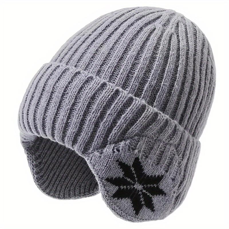 Unisex Winter Knit Hat with Detachable Ear Flaps Windproof Warm Snowflake Pattern Beanie