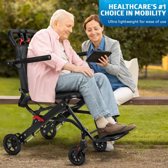 Aluminum Alloy Foldable Wheelchair with Flip-up Armrest, Portable Transport Chair, 286lbs Capacity