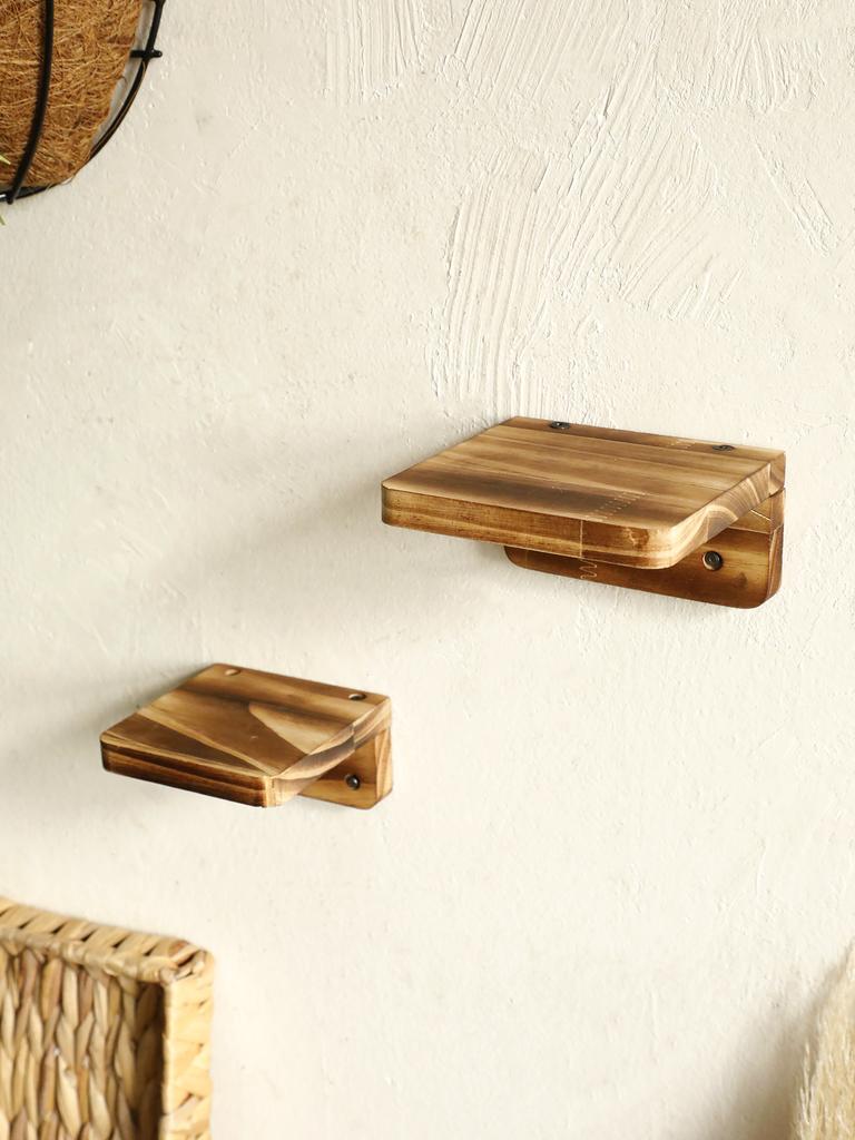Boho Rustic Wooden Wall Shelf, Floating Pine Wood Display Shelf for Wall Decor Minimalist Design for Living Room, Bedroom Office