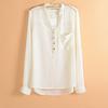 Women Spring Summer V-neck Chiffon Elegant All-match Solid Botton Casual Spirals Shirt Blouse