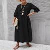 2025 New Women's Casual Solid Color Fashion Lantern Sleeve Loose Cotton and Linen Dress with Pockets in Stock