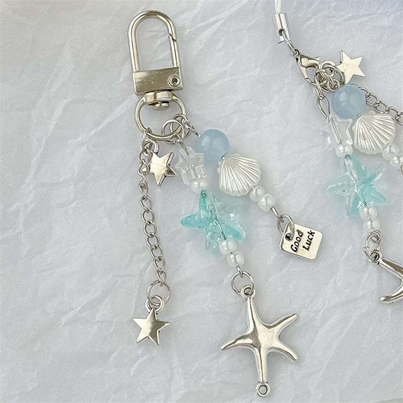 Baroque Bow Starfish Beaded Mobile Phone Chain Y2K Sweet Keychain Pendant Phone Lanyard DIY Bag Decoration