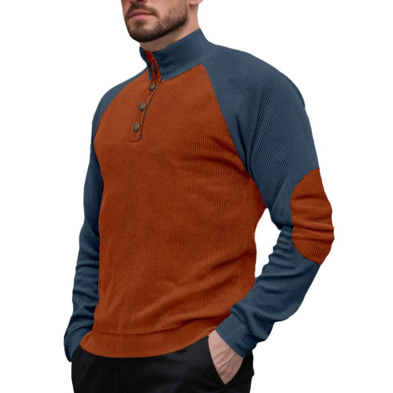 Spring and Autumn Men's Outdoor Raglan Sleeve Casual Stand Collar Loose Corduroy Long Sleeve Sweatshirt