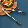 1Pcs Stainless Steel Grill Tong Wooden Handle Bread Salad Serving Clip Durable Cooking Clamp