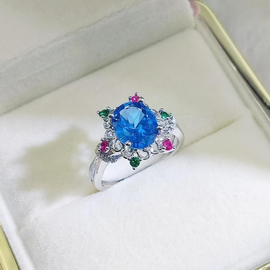 Jewelry Simulation 8 * 10 Egg Ruby Emerald Ring High Sense Cultivation Gemstone Ring Women