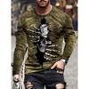 Autumn Round Neck 3D Skull Pattern Printed Top Fashionable Casual Long Sleeved Men's T-shirts