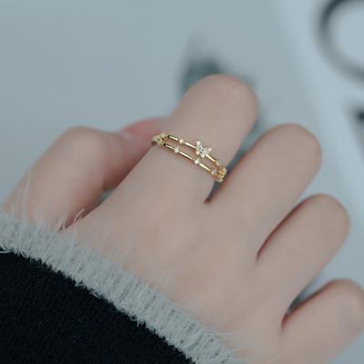 Finger Ring Adjustable Opening Design Cubic Zirconia Inlaid Double-Layer Butterfly Finger Band Fashion Jewelry Gift