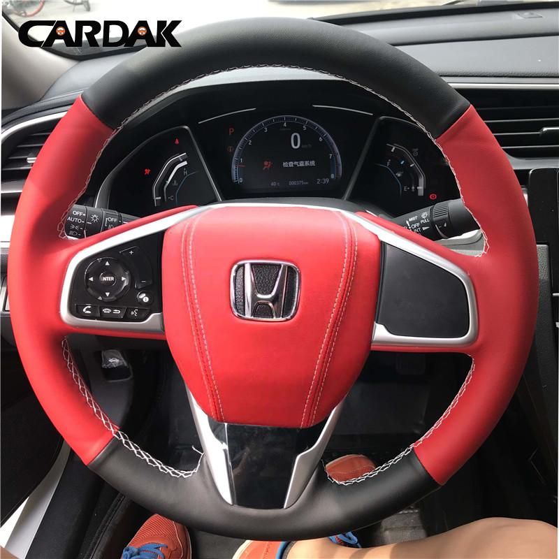 Full Black Leather Car Steering Wheel Cover for Honda Civic 10th CRV Clarity LX 2016-