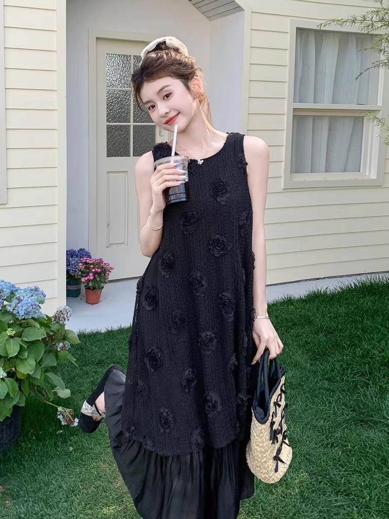 Black New Product Super Good-looking Suspender Dress Women's Summer Dopamine Seaside Vacation Piece Beach Vest Long Dress