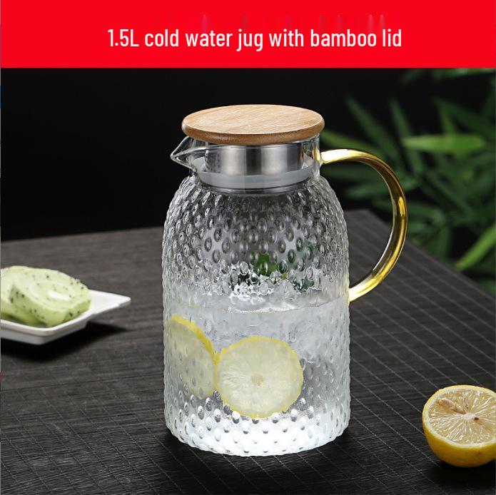 High Borosilicate Glass Cold Water Kettle with Rice Grain Pattern, Large Capacity Tea and Juice Infuser.
