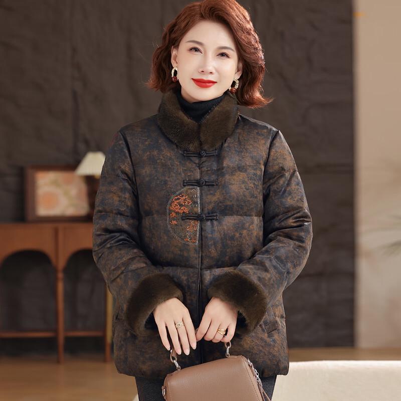 

Kapofe Women s Short Embroidered Down Jacket with Fur Collar XL