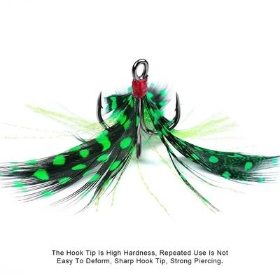 6#-10# Size Sharp Treble Hooks Barbed Feature Carbon Steel Material Feather Jig Fishing Hook Strength Design Feather Decoration