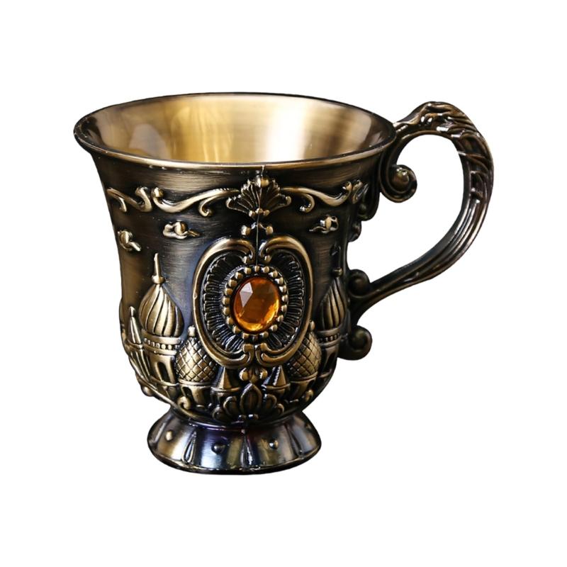 Classical Antique Metal Chalices Goblet with Handle Retro Engraving Small Shot Glass Wine Cup For Parties And Collectors