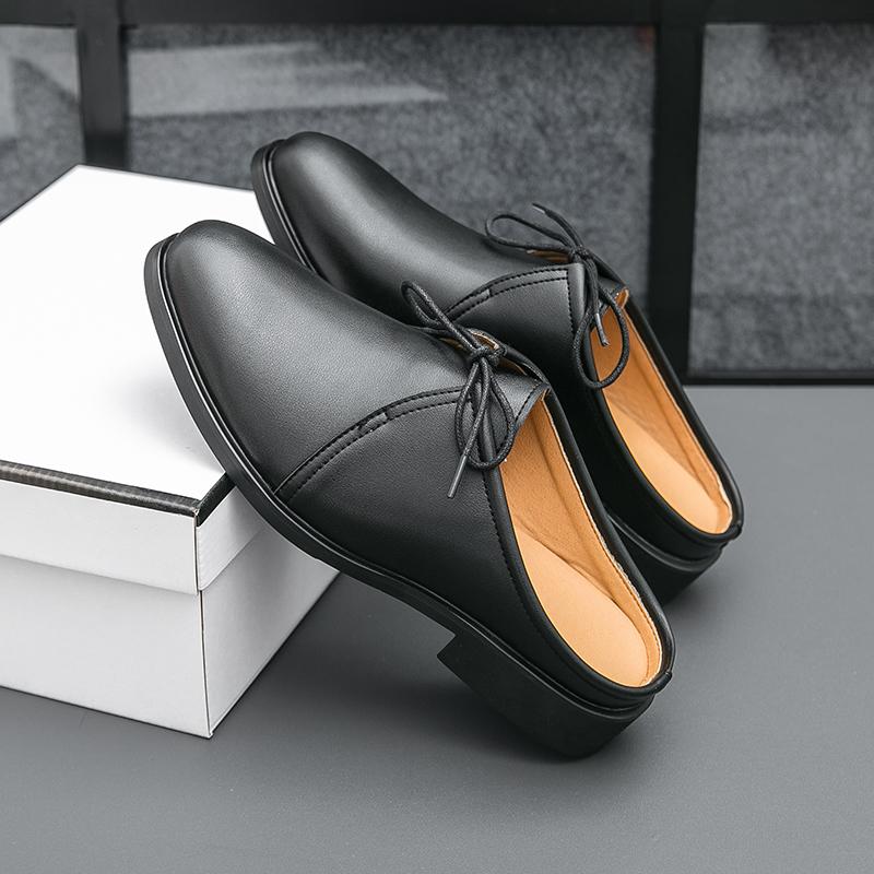 Fashion Classic Summer Man Casual Shoes PU Leather Muller Shoes Breathable Slip on Half Drag Leisure Walk Mens Slippers Soft Lazy Flats