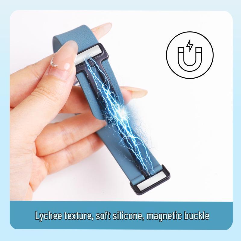 Magnetic Silicone Folding Buckle Watch Strap for Huawei GT5, Samsung 22/18mm with Lychee Pattern.