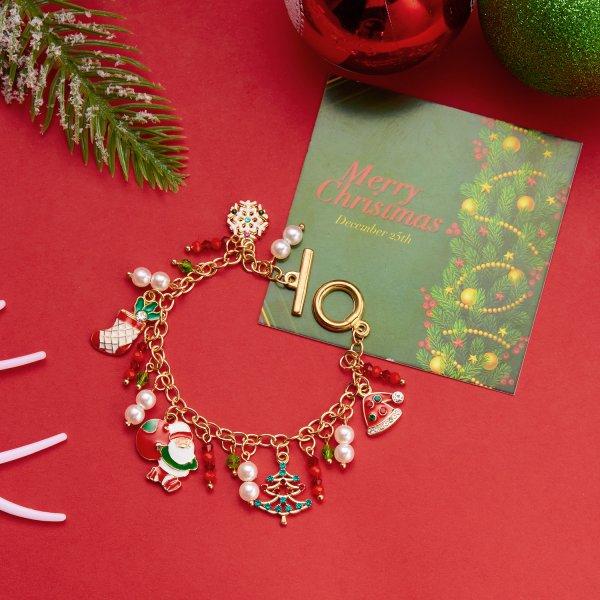 Christmas Chain Bracelet for Women Sweet Christmas Tree Snowflake Santa Claus Bell Bracelet Xmas Holiday Party Jewelry