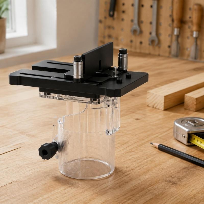 Guide Roller Slotting Attachment with Clear Base and Metal Body for Grooving Work, Guided Contact, Workshop Use, and Trim Work Support