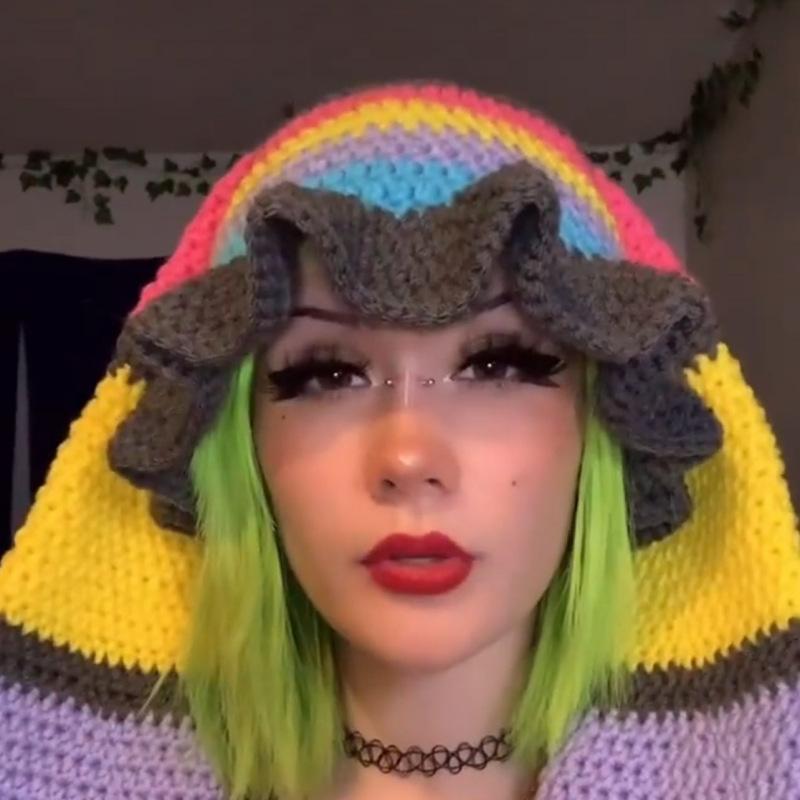 New Hand Knitted Embroidered Big Brim Hollow Fisherman Hat Showing Face Little Cute Knitted Hood