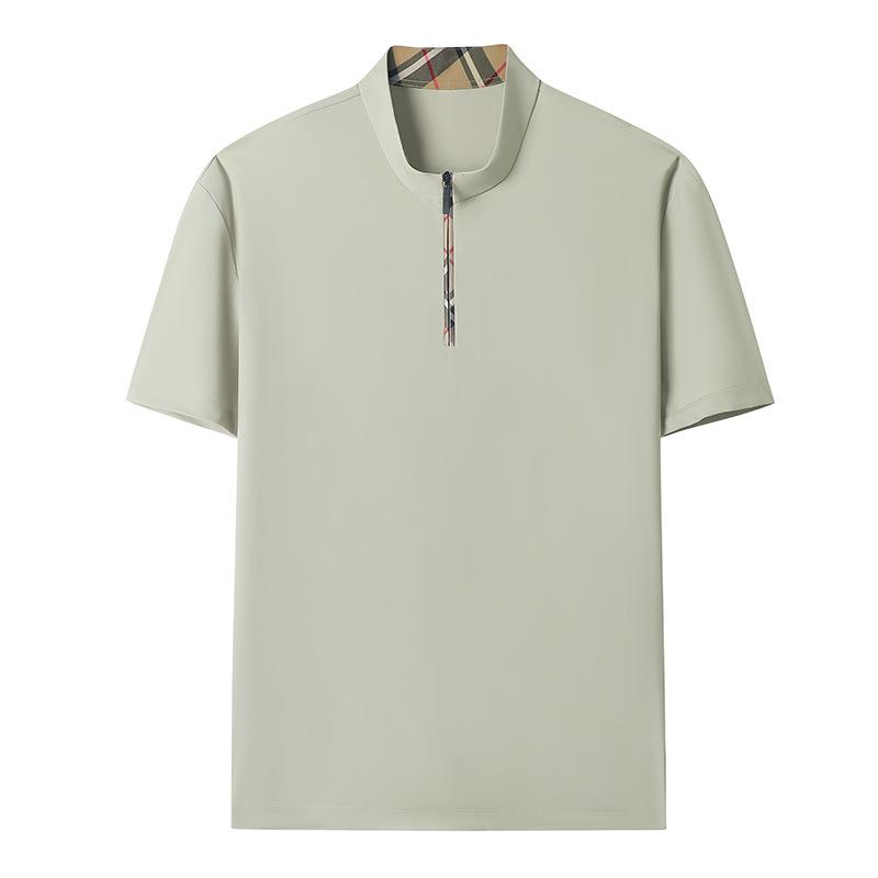 Mens Casual Stand Collar Half Zip Short Sleeve T Shirt