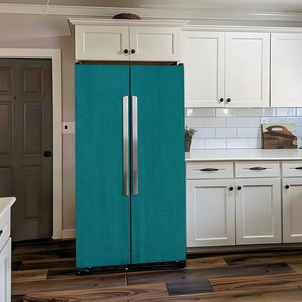 Self Adhesive Vinyl Refrigerator Wrap Set Teal Green Solid Colored Abstract Canvas Texture Vintage Grunge Year Door Mural Removable Fridge Sticker