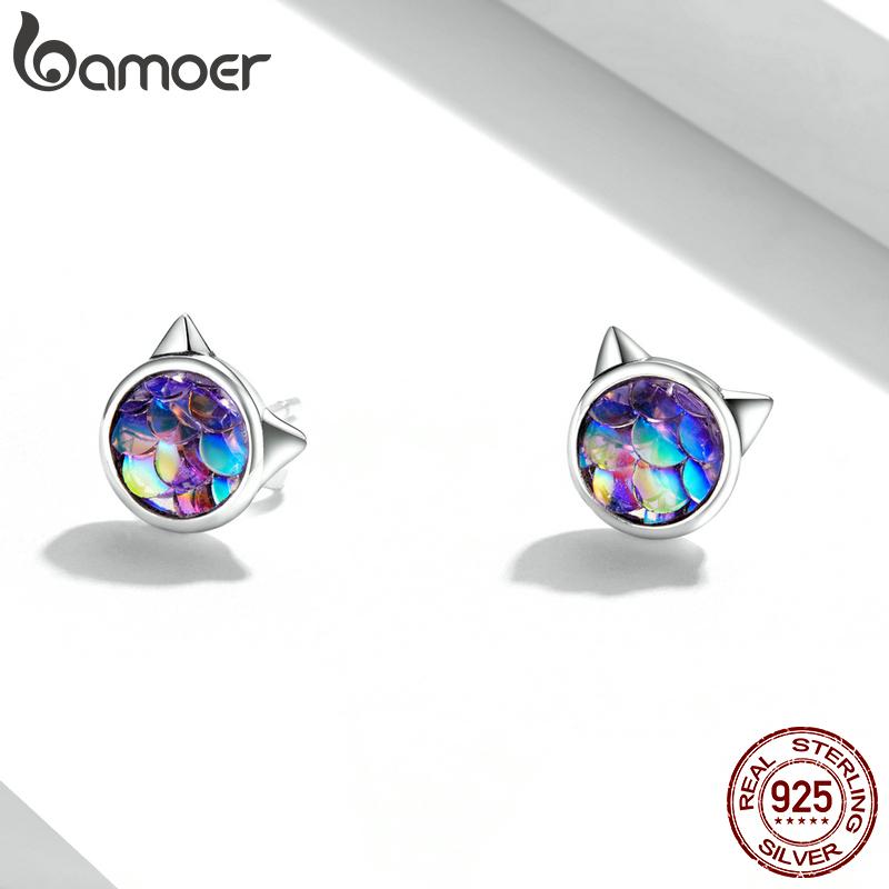 

Женские серьги BAMOER из стерлингового серебра 925 пробы, окисленная цветная рыбья чешуя, изящные ювелирные изделия 925 silver