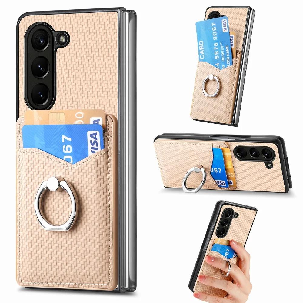 Wallet Phone Case with Credit Card Slot Holder Shockproof Ring Stand PU Leather Cover with Holder for Samsung Galaxy Z Fold 6 5 4 3 2 5G