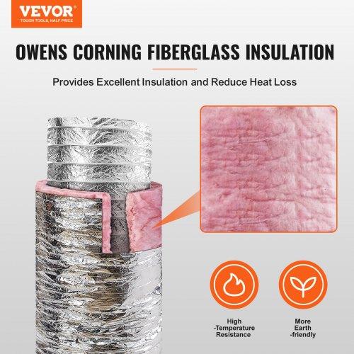 VEVOR Dryer Vent Hose, 203.2MM Insulated Flexible Duct 7.62M Long with 2 Duct Clamps