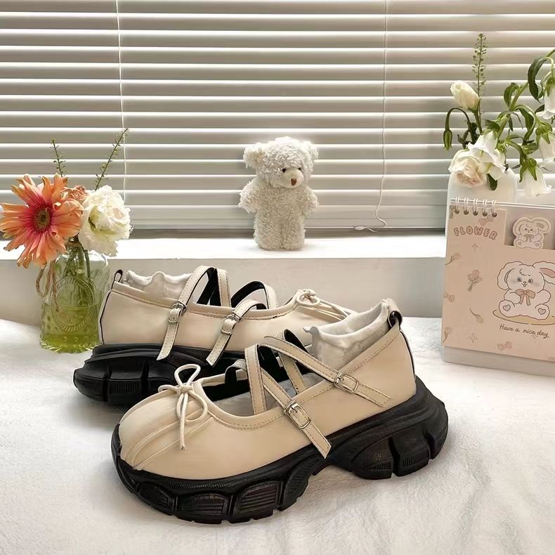 Casual round Toe Mary Jane oes Women's Thi Bot Platform Slip-On oes Cross Bule Design Faionable Flat Heel Rubber
