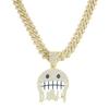 Collana Pendente Emoji con Strass in Stile Hip Hop Europeo con Catena Cubana in Lega