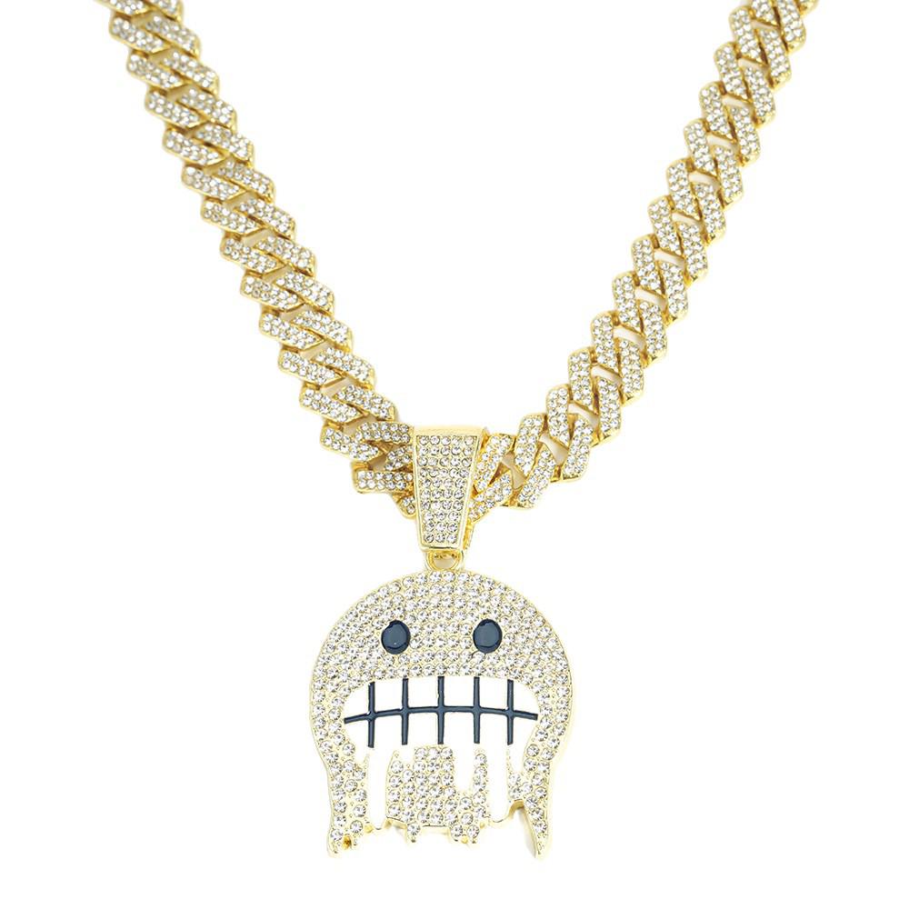 Collana Pendente Emoji con Strass in Stile Hip Hop Europeo con Catena Cubana in Lega