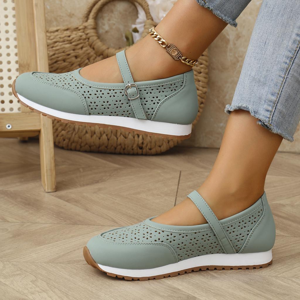 2025 Women's Summer New Fashion Round Toe Thick Bottom Non-slip Loafers Outdoor Walking Comfortable Hollow Designer Flat Shoes