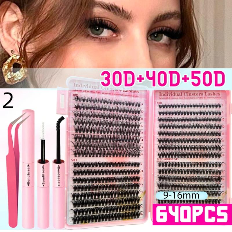 Lash Bond Asend Seal Eyelash Clusters Lasting Double-Ended Fixed Eyelash Glue Remover Tweezers Kit Eyelash Curler Brush Kit Tool